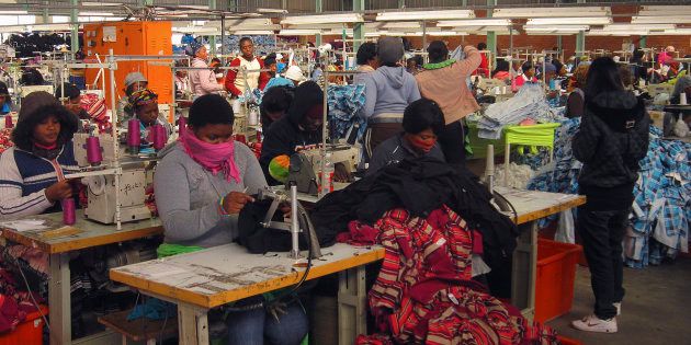 Workers at a clothing factory at an industrial town of Newcastle.