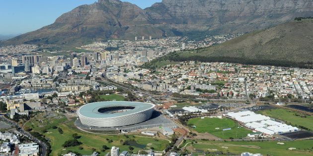 A View of Cape Town's Green Point Stadium with Table Mountain in the background