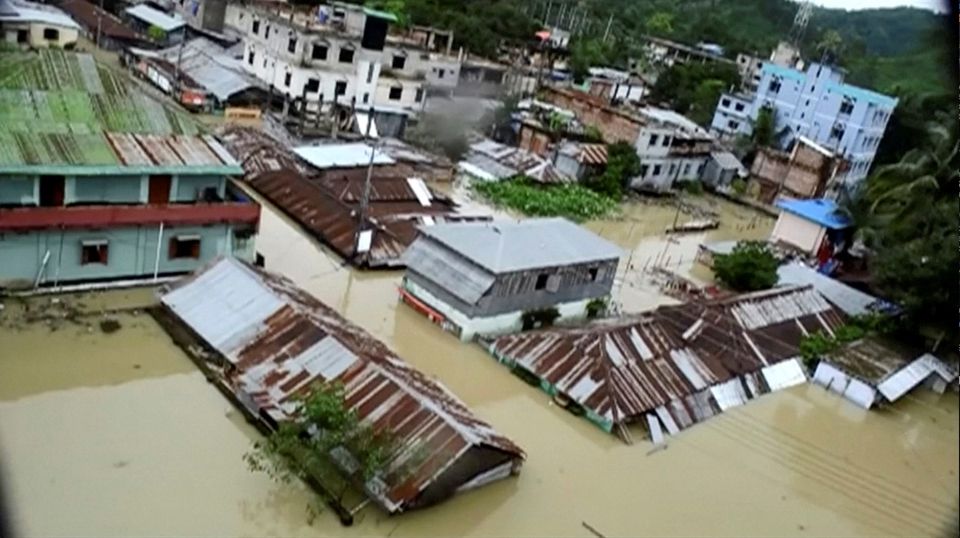 Flood half-submerges town