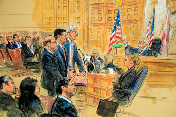 A courtroom sketch of former Trump national security adviser Michael Flynn at his sentencing hearing after pleading guilty to multiple charges stemming from the Trump-Russia investigation.