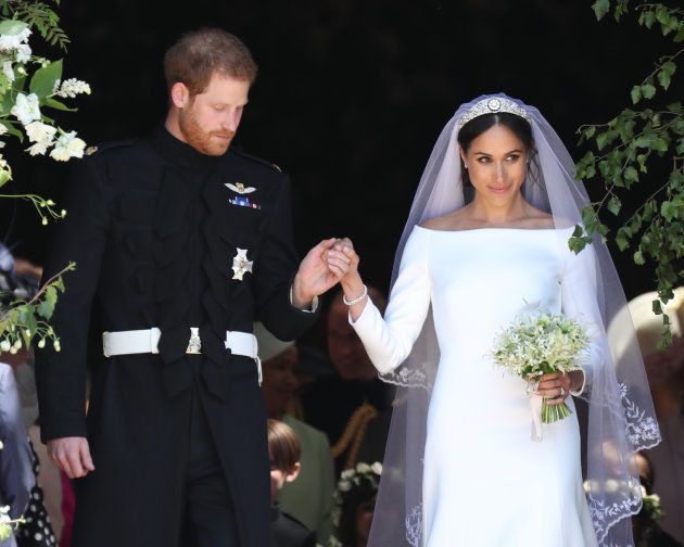 The Duke and Duchess of Sussex leave St George's Chapel, Windsor Castle after their wedding ceremony on May 19.