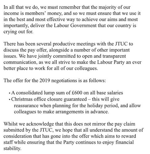 Labour management's latest pay document