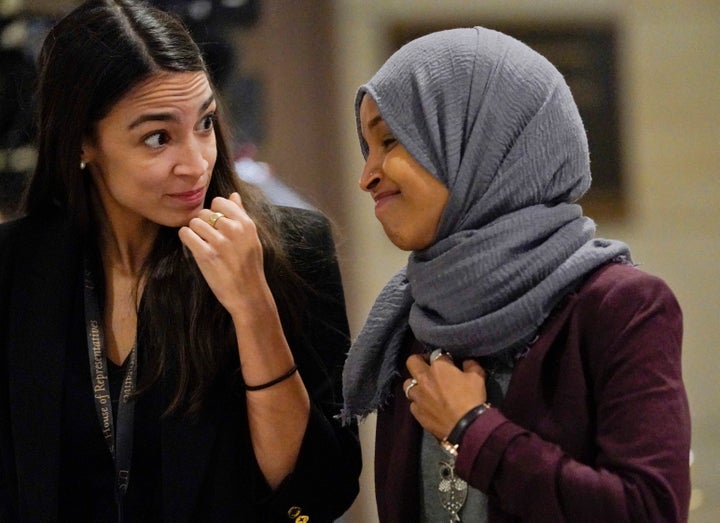 Reps. Alexandria Ocasio-Cortez (left) and Ilhan Omar joined progressive Democrats in calling for the Trump administration to
