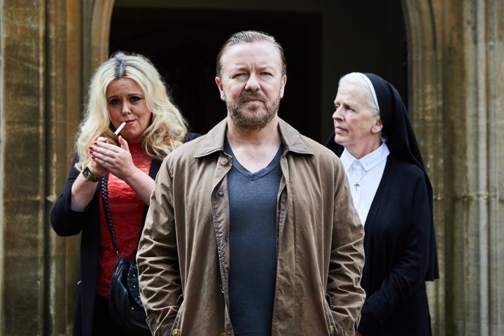 Ricky Gervais in "After Life" on Netflix.