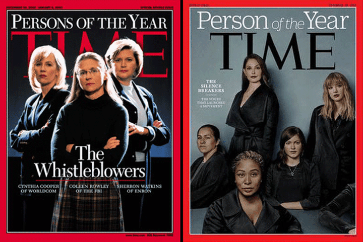 In 2002, Time named three whistleblowers its ‘Person of the Year.’ Fifteen years later, scores of women who broke their silence over the sexual misconduct of past employers earned that distinction. Time magazine 