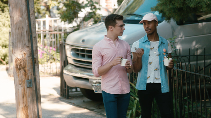 Witkes (left, with co-star Thomas Countz) was adamant that all of the queer characters on "Interested In" be portrayed by openly LGBTQ actors. 