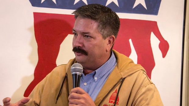 RACINE, WI - NOVEMBER 04: Wisconsins 1st Congressional District candidate Randy Bryce (D) speaks to supporters at a campaign stop for Democratic candidate for Wisconsin Governor Tony Evers at the Racine County Democratic office on November 4, 2018 in Racine, Wisconsin. (Photo by Darren Hauck/Getty Images)