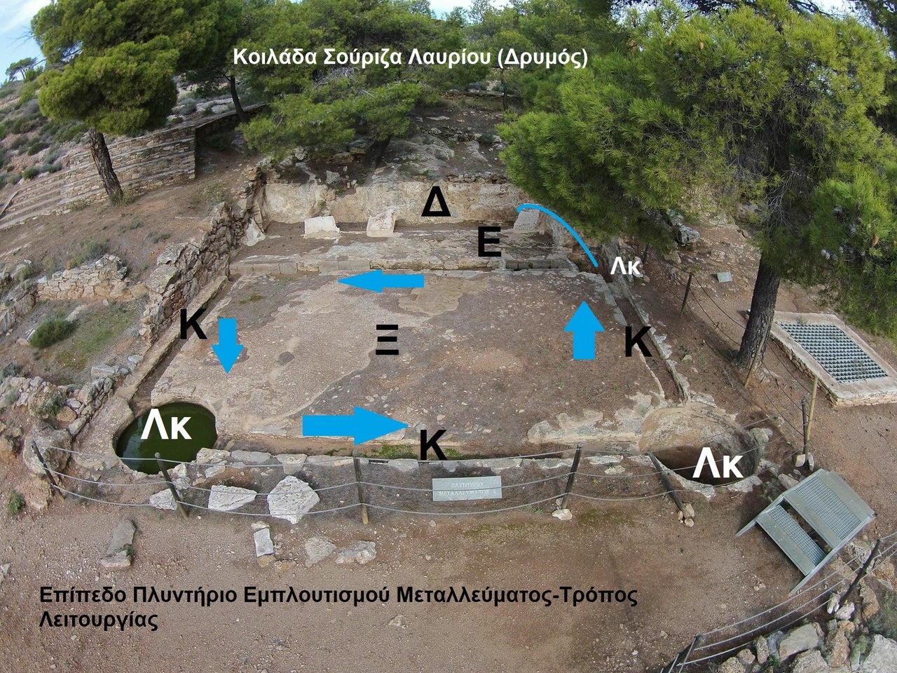 Εικ.6. Πλυντήριο υδρομηχανικού εμπλουτισμού μεταλλεύματος. στη Σούριζα (Δρυμός). Φωτογραφία με Drone.