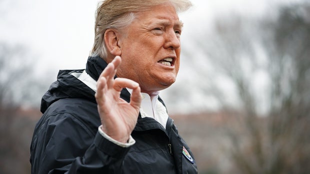 US President Donald Trump speaks to the press before boarding Marine One at the White House on March 8, 2019, in Washington, DC. - Trump is heading to Alabama to survey tornado damage before spending the weekend at his Mar-a-Lago resort in Florida. (Photo by MANDEL NGAN / AFP)        (Photo credit should read MANDEL NGAN/AFP/Getty Images)