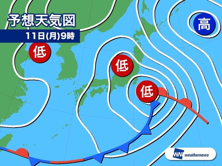 11日(月)9時の予想天気図