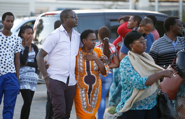 Relatives leave the information center following the Ethiopian Airlines Flight ET 302 plane crash, at the Jomo Kenyatta International Airport (JKIA) in Nairobi, Kenya, on March 10, 2019.