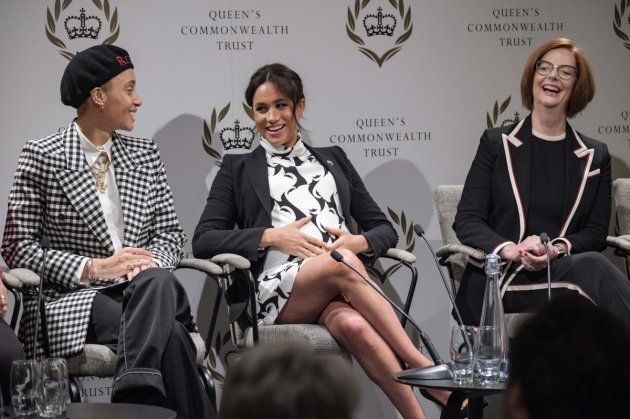 Meghan Markle participates in a panel on International Women's Day for the Queen's Commonwealth Trust.