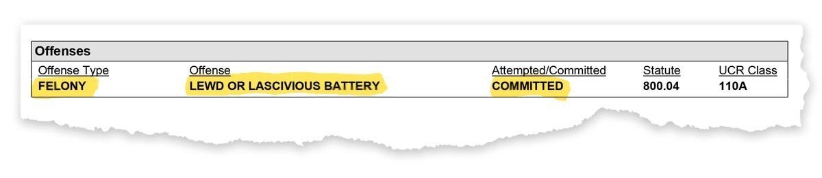 Police briefly investigated Jesus David Torres, who is also known as Dahvie, for lewd and lascivious battery, a felony crime.