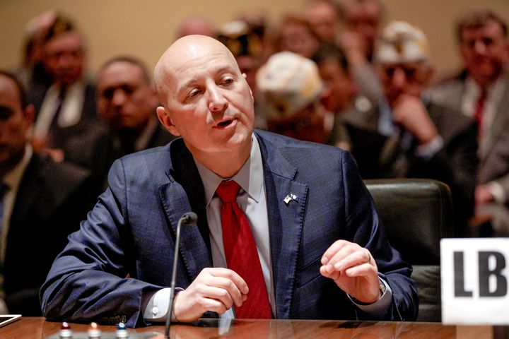 Nebraska Gov. Pete Ricketts in Lincoln, Feb. 7. Chat logs revealed on March 10 that his 2018 re-election field director pushed white nationalist ideology and violence.