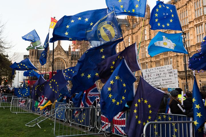 Εξω από το βρετανικό κοινοβούλιο, το «χρώμα» έδωσαν οι υπέρμαχοι της παραμονής στην ΕΕ