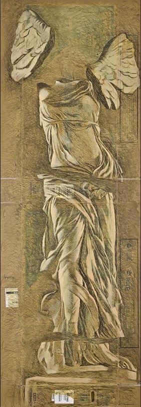 Νίκη Σαμοθράκης Μουσείο Λούβρου, 2017, κάρβουνο ακρυλικό σπρέι σε χαρτόνι, 275Χ167 εκ. Έργο του Παύλου Σάμιου. 