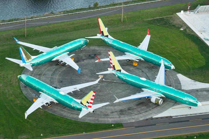 Four Boeing 737 MAX jets seen at Boeing's manufacturing facility in Seattle, US, last year.