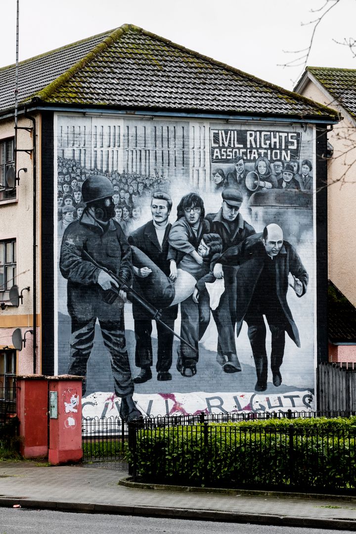 A mural of the famous photo taken on Bloody Sunday. 