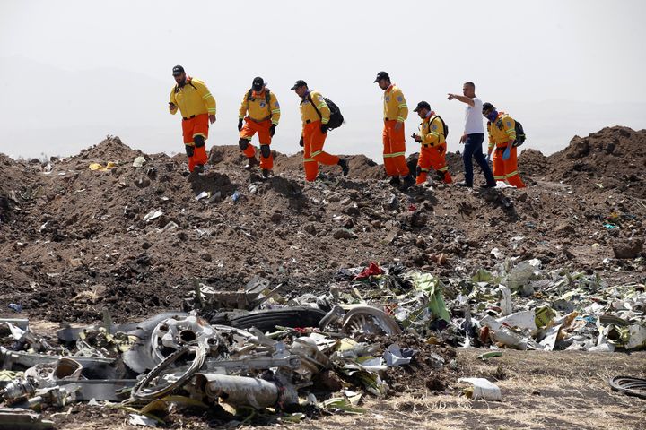 The crash site of the Ethiopian Airlines plane.