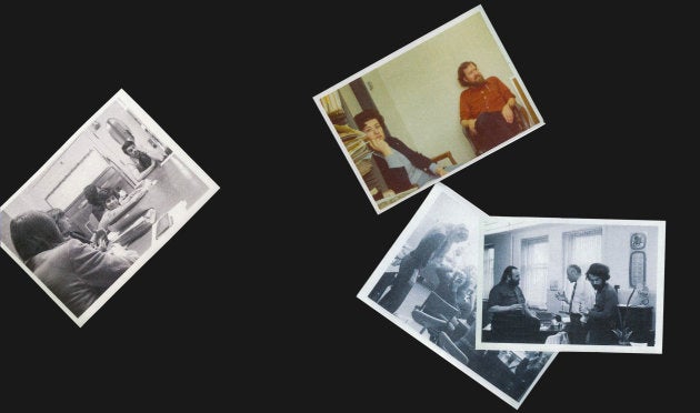 El ecléctico equipo de investigación de Motto. Chrisula Asimos, la asistente que más tiempo trabajó con él, aparece en la foto en color, a la izquierda.