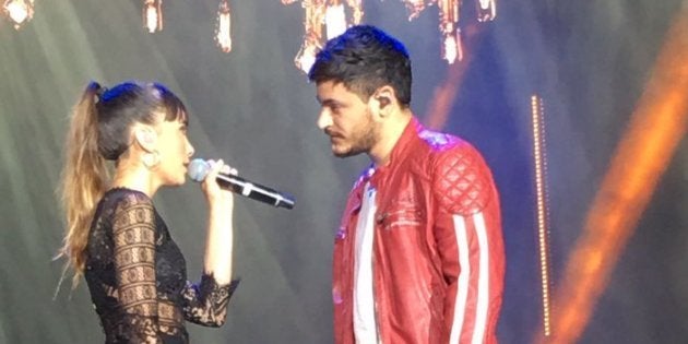 Aitana y Cepeda en el concierto de Operación Triunfo en el estadio Santiago Bernabéu de Madrid.