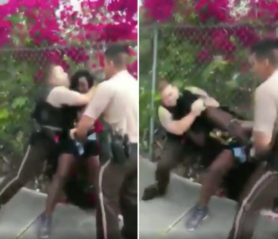 Video shows an officer placing 26-year-old Dyma Loving in a headlock and forcing her to the ground after accusing her of disorderly conduct.