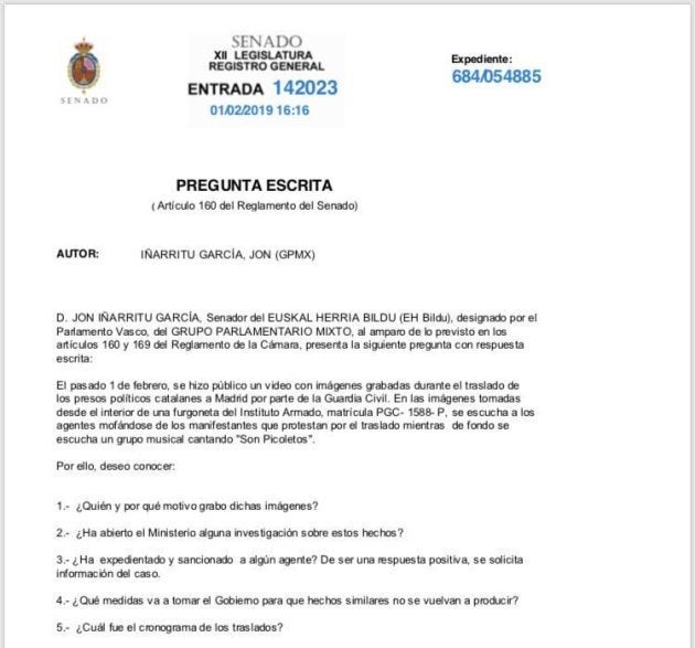 Preguntas del senador Jon Iñarritu al ministro Grande-Marlaska.