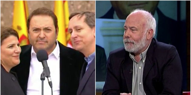 Los periodistas María Claver, Albert Castillón y Carlos Cuesta. A la derecha, Ramón Lobo.