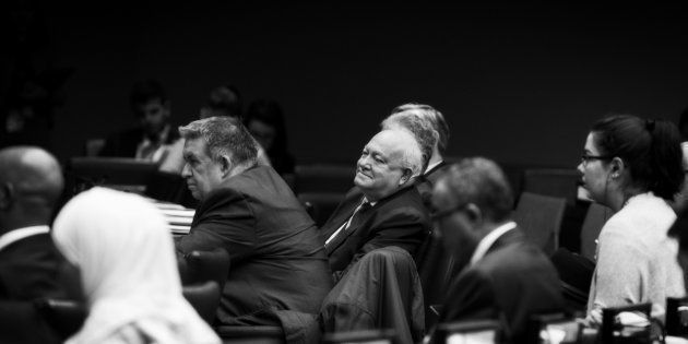 Miguel Ángel Moratinos (centro) participa en el 8º Foro Global de la Alianza de Civilizaciones de la ONU en Nueva York, el 20 de noviembre de 2018.