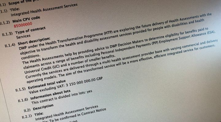 The £3.1bn contract tender issued by the government to carry out disability benefit health assessments (from Tussell's