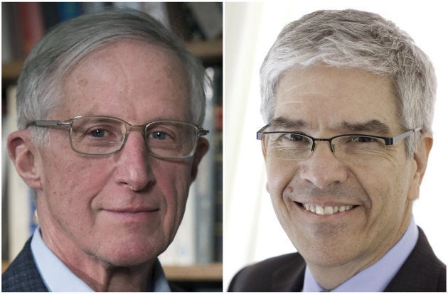 Combo con las imágenes de William D. Nordhaus (izq) y Paul Romer (der).