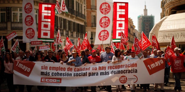 Manifestación de los sindicatos UGT y CCOO en Málaga el primero de mayo de 2014.