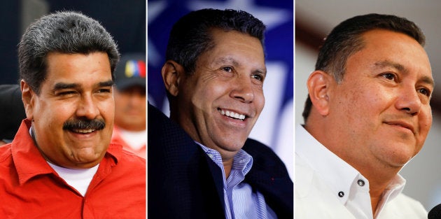 Nicolás Maduro, Henri Falcón y Javier Bertucci, los tres principales candidatos a las elecciones venezolanas.