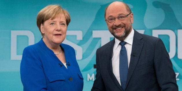 Imagen de archivo de Merkel y Schulz durante el debate del pasado domingo.