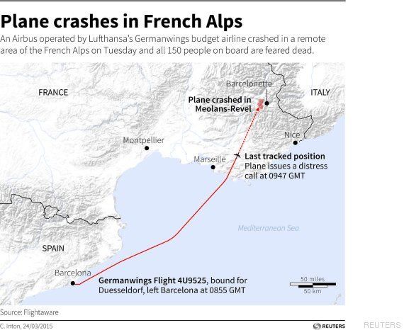 150 muertos en un accidente en los Alpes de un avión que volaba de Barcelona a