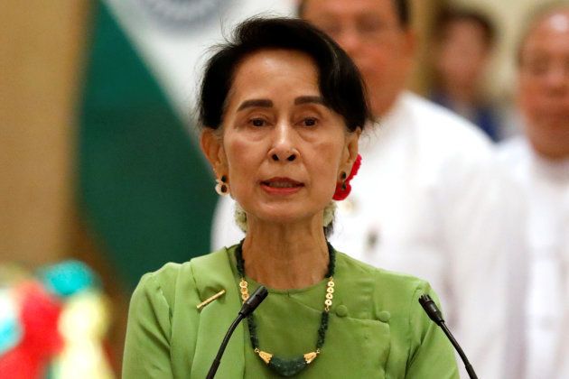 Aung San Suu Kyi, consejera de Estado de Birmania, en una rueda de prensa celebrada el jueves en Myanmar.
