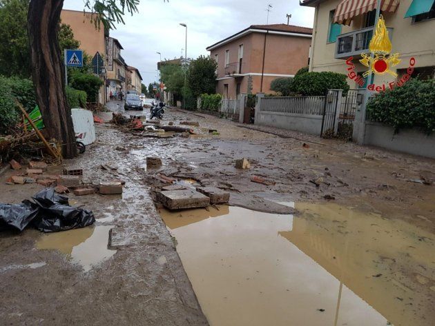 Las calles inundadas de Livorno, Italia.