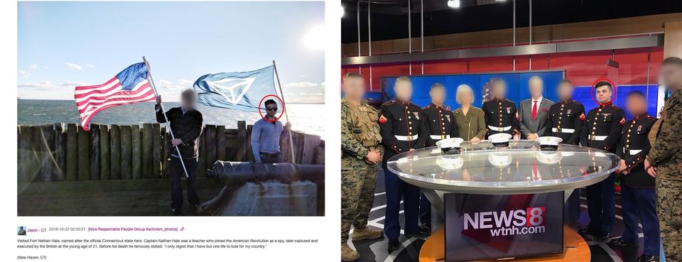 Jason Laguardia posted on the Discord server an image of himself waving an Identity Evropa flag (left)....