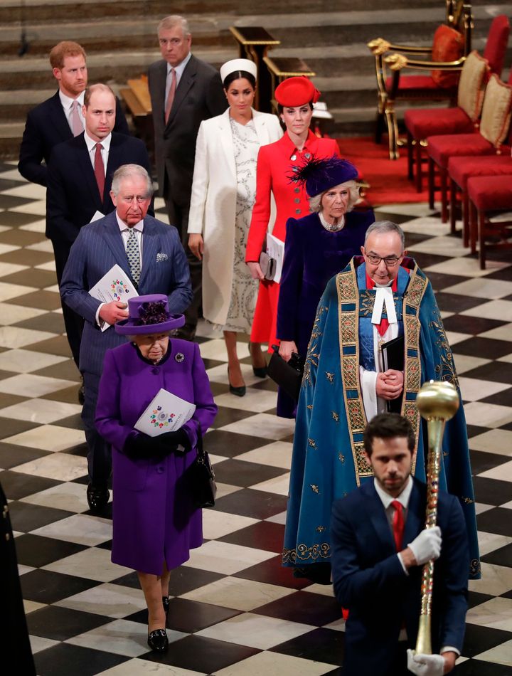 The royal family leaving the Commonwealth Day service. 