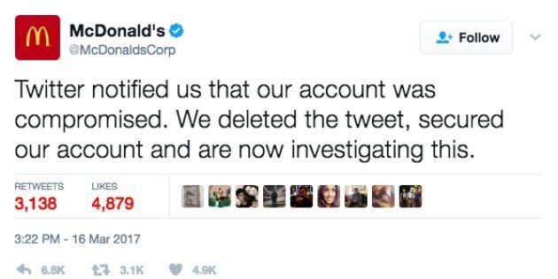 Hackean la cuenta de McDonald's para mofarse de
