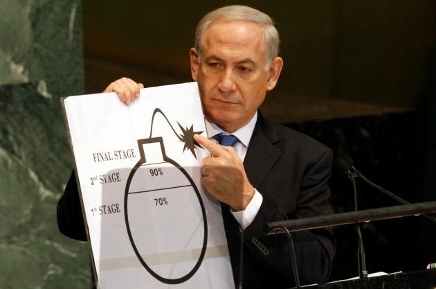Netanyahu durante la Asamblea General de la ONU de 2012 criticando el acuerdo con Irán