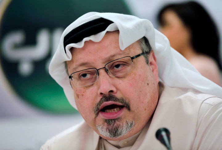 Washington Post columnist Jamal Khashoggi speaks during a press conference in Manama, Bahrain.