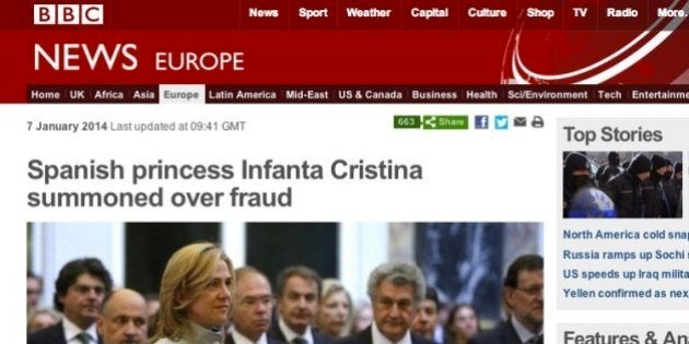 La imputación de la infanta Cristina, en toda la prensa internacional