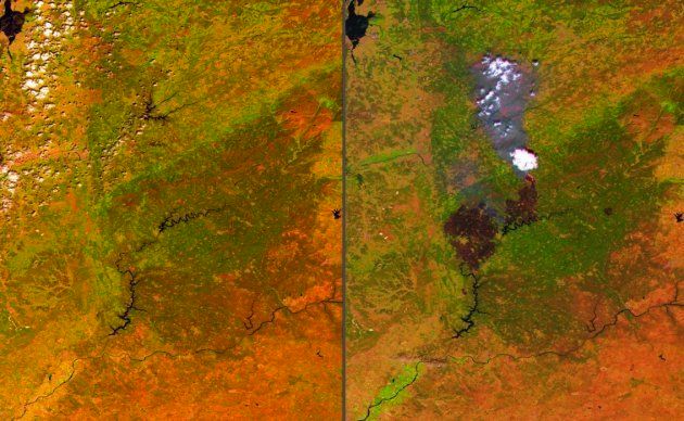 Imagen del antes (19 de mayo) y el después (18 de junio) del incendio de la región de Pedrogao Grande,...