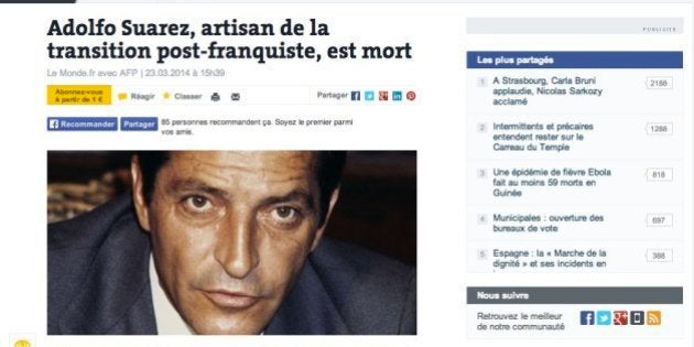 La muerte de Suárez en la prensa extranjera: