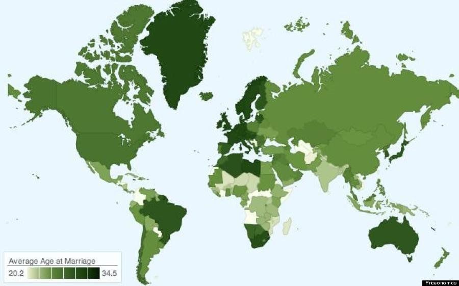 Este Mapa Te Muestra La Edad Media De Matrimonio En Todo El Mundo El Huffpost