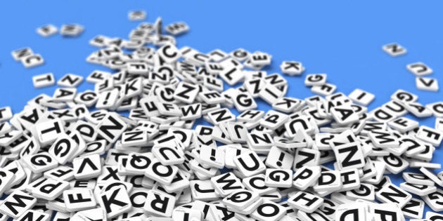 3D rendering of a background made of letter tiles