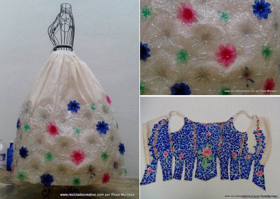 Este vestido de fallera está hecho con 180 botellas de plástico y 30