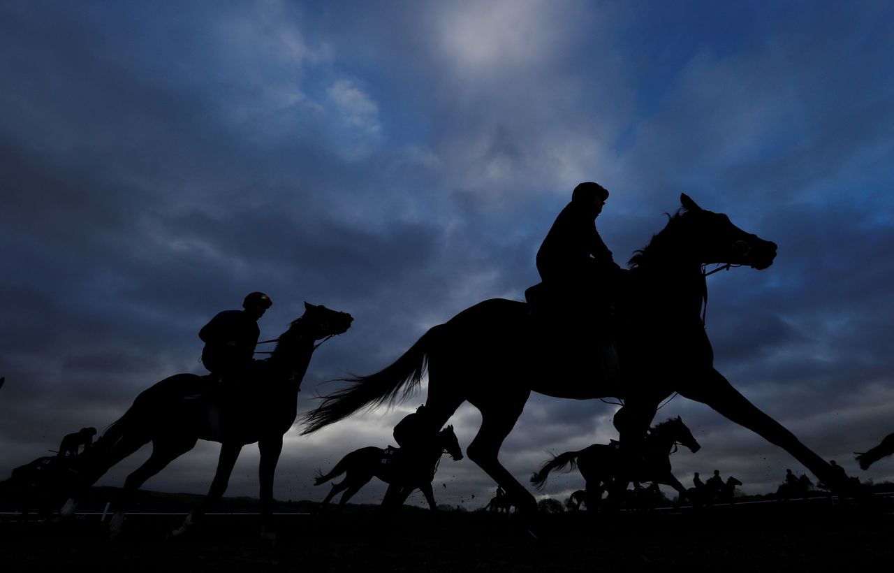 General view during the morning gallops at the Cheltenham Racecourse in Cheltenham, Britain, on March 13, 2019.