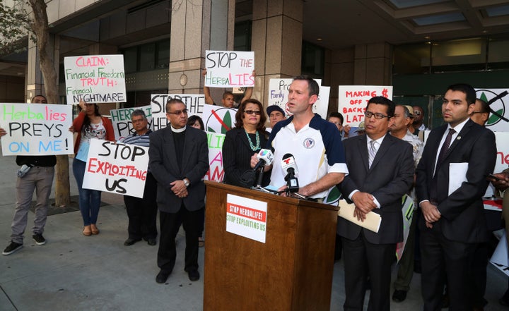 Brent Wilkes, then national executive director of the League of United Latin American Citizens, speaks against Herbalife in Los Angeles in 2013. (Photo: Fred Prouser/Reuters)